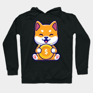 Cute Shiba Inu Holding Gold Coin Cartoon Hoodie